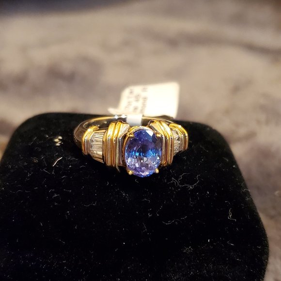 Jewelry - 14K yellow gold & white gold RING, 2.17 ct Tanzanite & .45 ct Diamond,Sz 7, NWOT